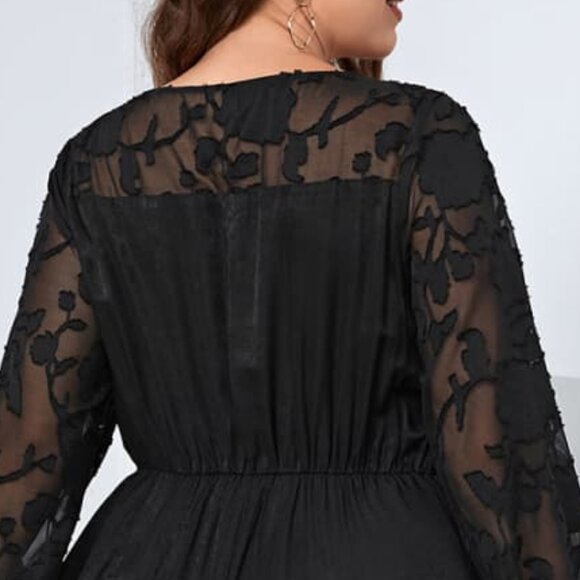 Melo Apparel Plus Size Embroidery Round Neck Long Sleeve Maxi Dress - Picture 6 of 7